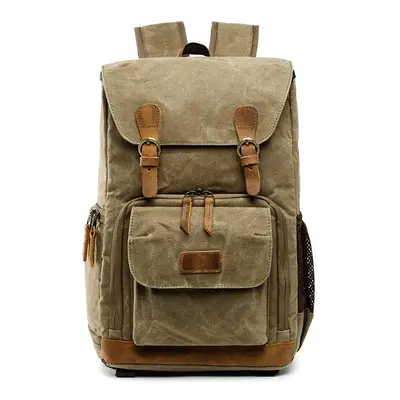 (Khaki) Waterproof Camera Bag Backpack Large Capacity Photo Bag Batik Canvas Camera Lens Case Ca