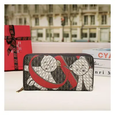 (Black) Luxury Brand Spring Fashion Women's Storage Wallet Cartoon Jacquard PU Long Capacity PVC