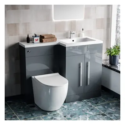 Aric 1100mm RH Freestanding Grey Vanity with BTW Toilet, WC & Basin