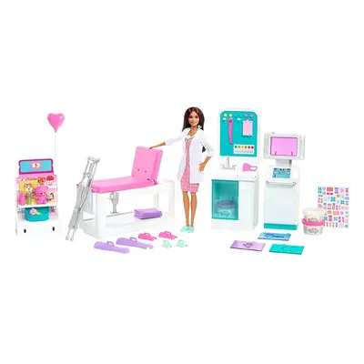 âBarbie Fast Cast Clinic Playset, Brunette Barbie Doctor Doll (12-in/30.40-cm), 30+ Play Piece