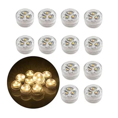 12x Underwater LED Flameless Tea Lights, Battery Operated Submersible Waterproof Decorative Cand