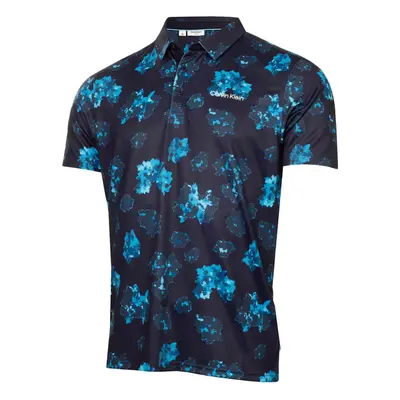 (XXL, Navy) Calvin Klein Mens Cyber Floral Printed Moisture Wicking Golf Polo Shirt