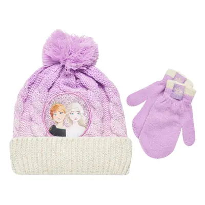 Disney Little Girls Frozen Elsa and Anna Beanie Hat and Gloves Cold We