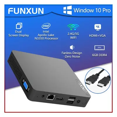 (6GB-64GB eMMC SSD) Mini PC Windows Pro Mini Computer 6GB RAM Desktop Computer Intel N3350 Dual 