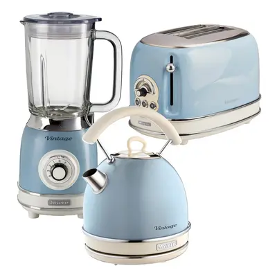 Ariete ARPK27 Retro Style Dome Kettle, Toaster & Jug Blender Set, Vintage Design, Blue