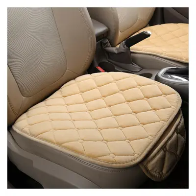 (Beige) Plush Car Front Seat Cushion Covers Breathable Chair Protector Seat Pad Mat for Four Sea