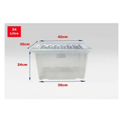 (Set of 10, Litre) Clear Plastic Storage Boxes With Black Lids Home