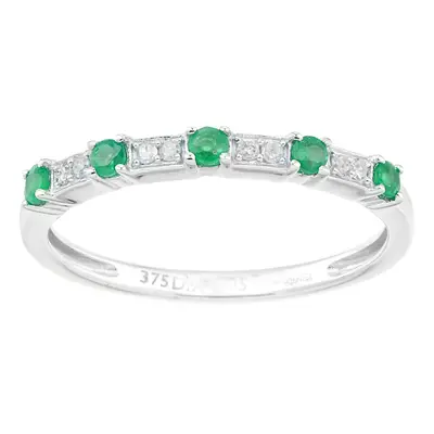 (O) Jewelco London 9ct White Gold Women Round Emerald Eternity Ring