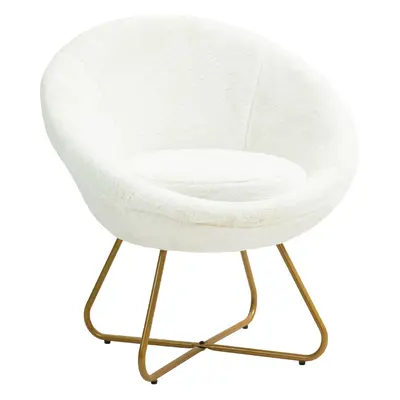 HOMCOM Faux Fur Comfy Chair with Golden Metal Legs, Non-Slip Footpad, White