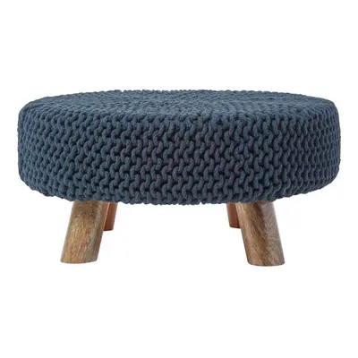 (Black) Knitted Cotton Footstool with Wooden Legs Large x x cm