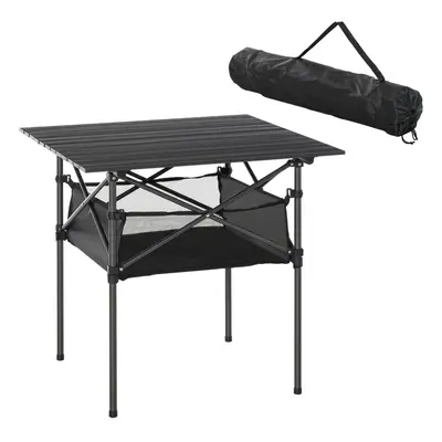 Outsunny Aluminum Camping Table Folding Table Picnic Table w/ Mesh Bag, Black