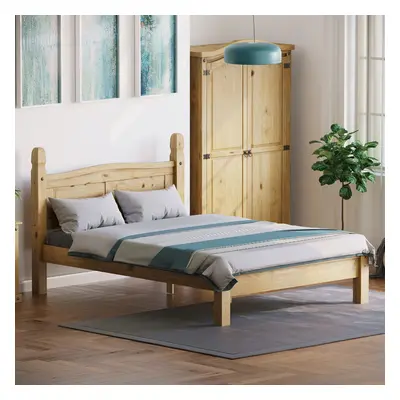 (Double) Corona Bed Frame Low Foot Pine Wood Rustic Wax