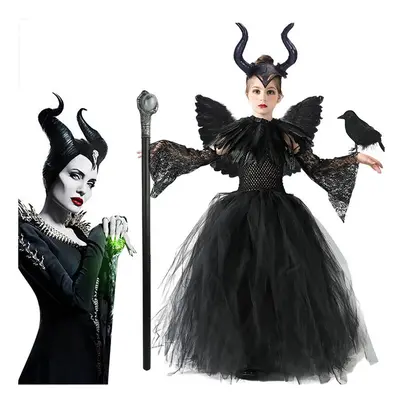 (S) Kids Maleficent Angelina Jolie Cosplay Dress Halloween