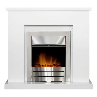 Adam Lomond Fireplace Pure White + Colorado Electric Fire Brushed Steel, 39"