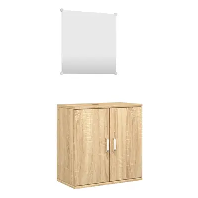 (oak) vidaXL Piece Bathroom Furniture Set Black Engineered Wood