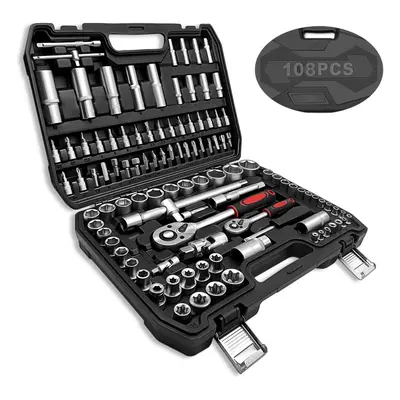 108Pcs Socket Wrenches Metric Drive Socket Kits Toolbox "1/4" "1/2"