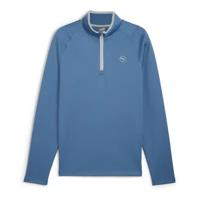 (M, Blue Horizon) Puma Golf Mens Waffle Fleece Moisture Wicking Breathable 1/4 Zip Sweater