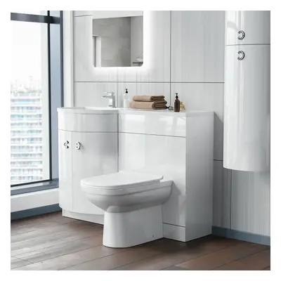 Nes Home White mm P-Shaped Vanity Unit RH Sink and Toilet Bathroom Furniture