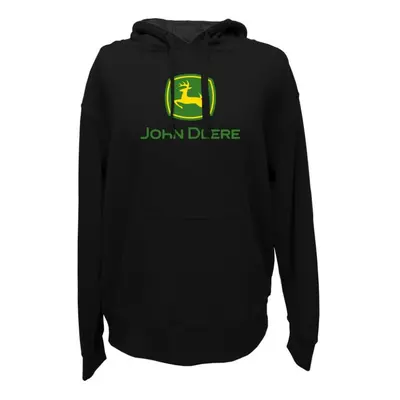 John Deere Men's Trademark Logo Core Hood Pullover Fleece Black Larg