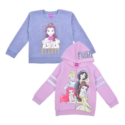 Disney Princess Girls Piece Zip Up Hoodie and Long Sleeve Shirt Set