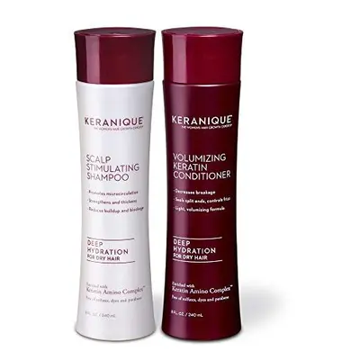 Keranique Deep Hydrating Shampoo and Conditioner Set for Hair Growth and Thinning Hair | Keratin