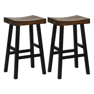 Set of Bar Stools Saddle Seat Stool Counter Height Stools with Wood Footrest