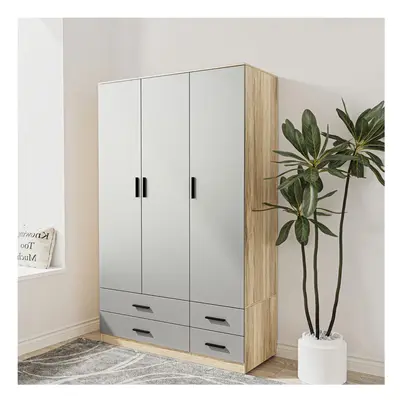 (Oak & Grey) Door Drawer Wardrobe Storage Shelf Hanging Bedroom Modern Furniture