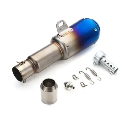 (Blue) 38-51mm Stainless Steel Universal Motorcycle Exhaust Muffler Pipe System