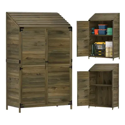 Outsunny Wooden Garden Storage Shed w/Double Doors and Shelves, Green