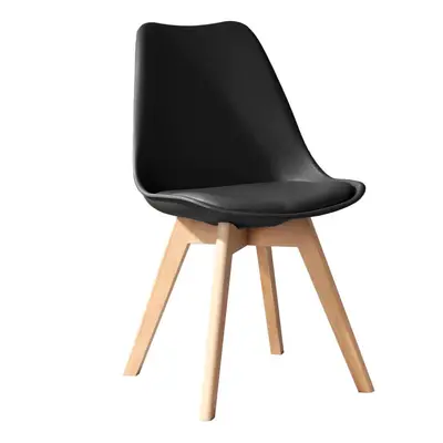 (Black) MOF Tulip Style Dining Chair with Comfortable Pad Seat & Solid Beech Wooden Legs for Din