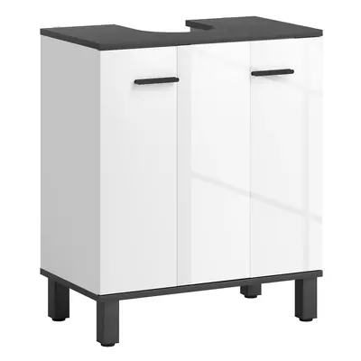 HOMCOM Bathroom Under Sink Cabinet with Adjustable Shelf High Gloss White