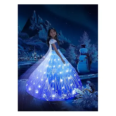 (120cm) Girl princess costume lights up snow princess costume Halloween costume Christmas birthd