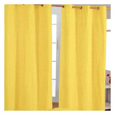 (W 137cm x Drop cm, Yellow) Cotton Gingham Eyelet Curtains