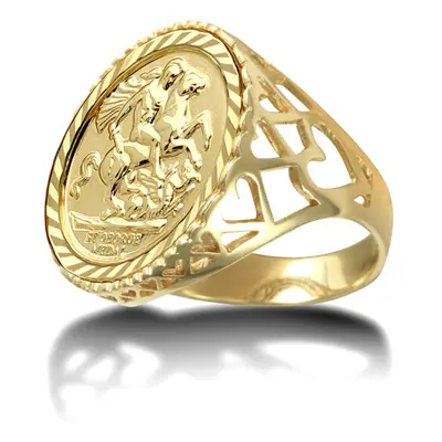 (X) Jewelco London Men's Solid 9ct Gold Love Hearts St George & Dragon Medallion Ring (Full Sov 