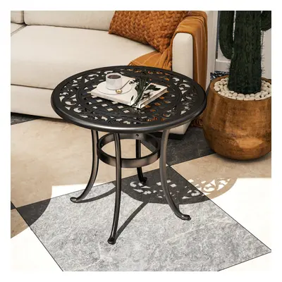 Outsunny 60cm Round Garden Table with Cast Aluminium Frame, Black