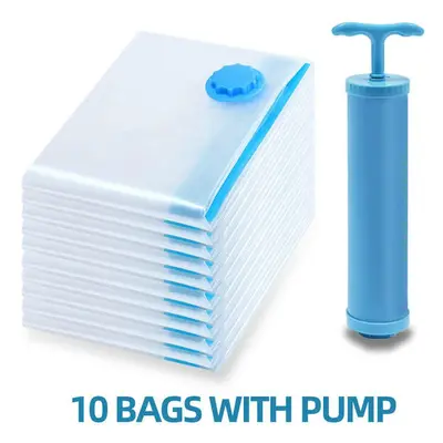 (80x100CM, 10PCS WITH PUMP) Vacuum Storage Bags For Clothes Pillows Bedding Waterproof Storage B