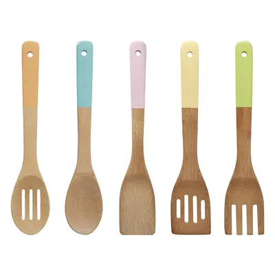 Premier Housewares Kitchen Utensil Set, Pastel Handles Piece, Bamboo, Multi/Coloured