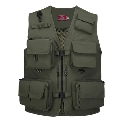 (army green, M) Fishing Photography Vest Summer Multi Pockets Mesh Jackets Quick Dry Waistcoat