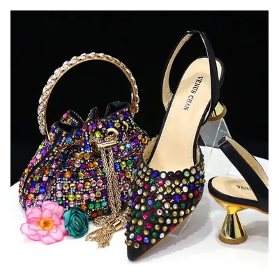 (colorful, 38) Italian Design Shoe And Bag Set High Quality Handmade Lady Evening Banquet Shoes