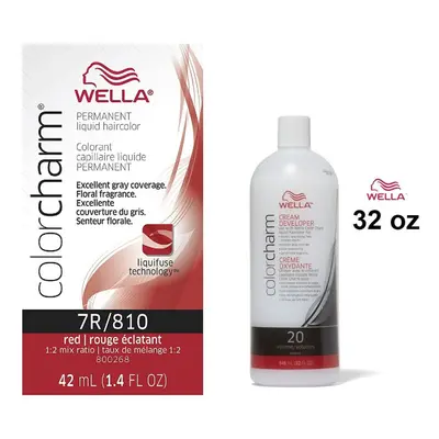 (7R+ Developer (Vol. 20) 32oz) 7R Red Wella Color Charm Permanent Haircolor