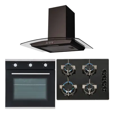 SIA 60cm Single Electric Fan Oven, Gas burner Glass Hob And Curved Glass Hood