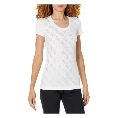 GUESS Women's Short Sleeve Crew Neck 4G Allover Tee Shirt Pure White