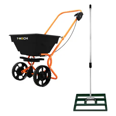 (Rotary Spreader Gritter Fertiliser & Lawn Leveller 50cm Levelling Rake Green) Rotary Spreader, 