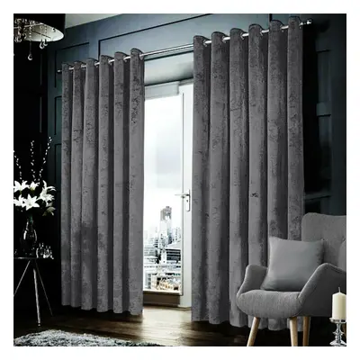 (Grey, 66" x 90" (167cm x 228cm)) Velvet Curtains Eyelet Ring Top Ready Made Lined Pair Panel