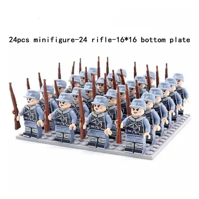 (B-24pcs) Minifigures Military Building Blocks 24pcs Eight-nation Phalanx Rifle Models Accessori