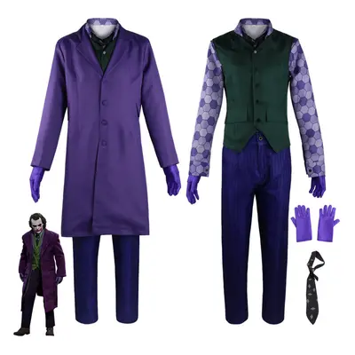 (L) Batman The Dark Knight Joker Cosplay Costume Outfits Full Set for Adult Halloween Party Fanc