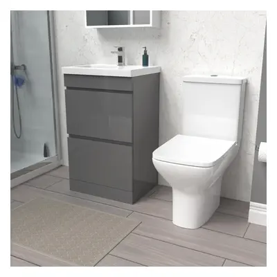 Nes Home 500mm Steel Grey Drawers Basin Vanity & Close Coupled Toilet Set