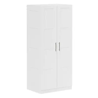 HOMCOM Wardrobe for Bedroom, Double Wardrobe with Hanging Rail, White