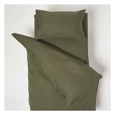 (Green) Linen Cot Bed Duvet Cover with Pillowcase x cm