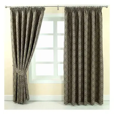 (W 117cm x Drop cm, Grey) Jacquard Curtain Abstract Aztec Design Fully Lined